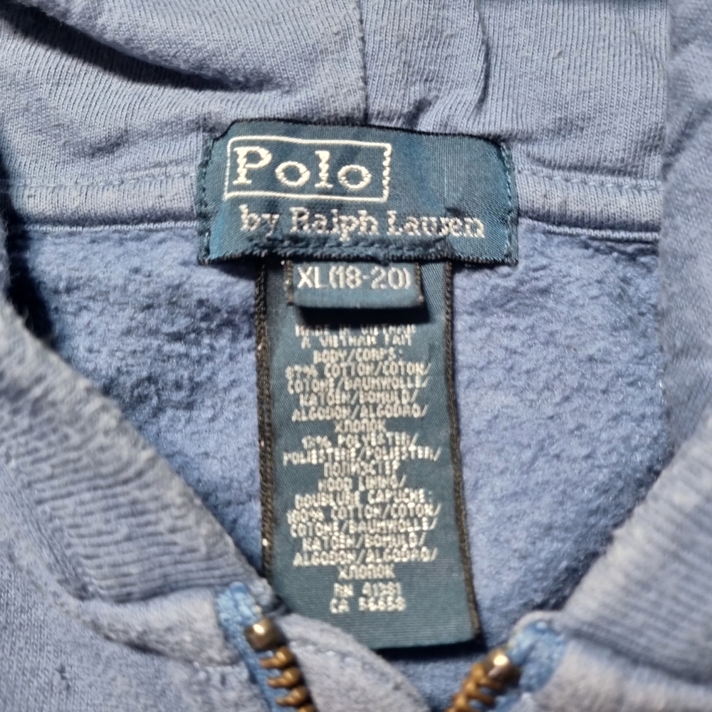 Vintage Polo Ralph Lauren Hoodie Blue Printed Big Pony XL 16-18 - Picture 3 of 8
